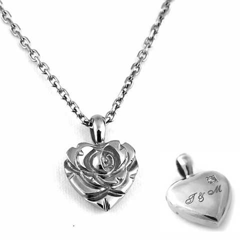 ハート＆薔薇リバーシブルチタンネックレス 誕生石＆刻印