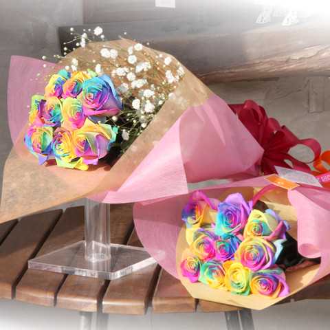レインボーローズ　10本の花束