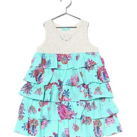 トロピカルフルーツプリントティアードワンピース