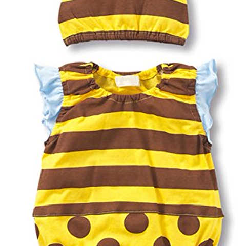 POMAIKAI ベビー ロンパース 半袖 男の子 女の子 誕生日 記念日 撮影 出産祝い 帽子付 みつばち ( 95～100 )