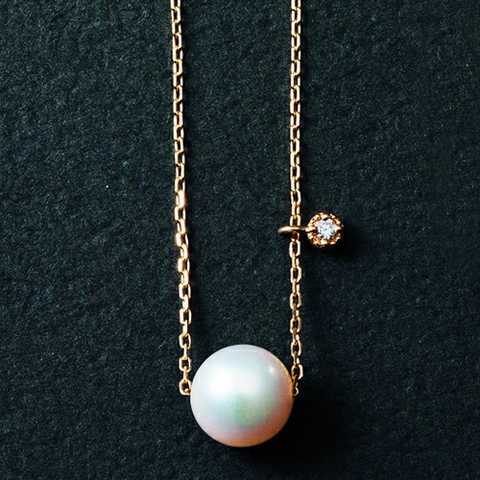 K18YGベーシック パール＆ダイヤモンド ネックレス