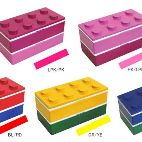 ツートンブロックお弁当箱/ 箸付き2段ランチボックス（保冷剤付き）