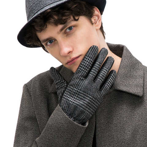 グレンチェックレザーコンビ手袋