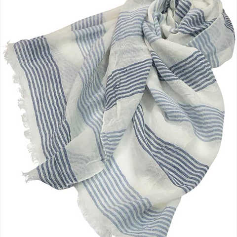 YUMEZAIKU 蚊帳織ガーゼストライプストール 63918 藍染（ブルー）