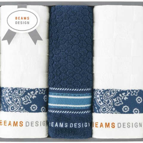 BEAMS DESIGN チェッカーバンダナ フェイスタオル2P&タオルハンカチ 51-3139250NB ネイビーブルー