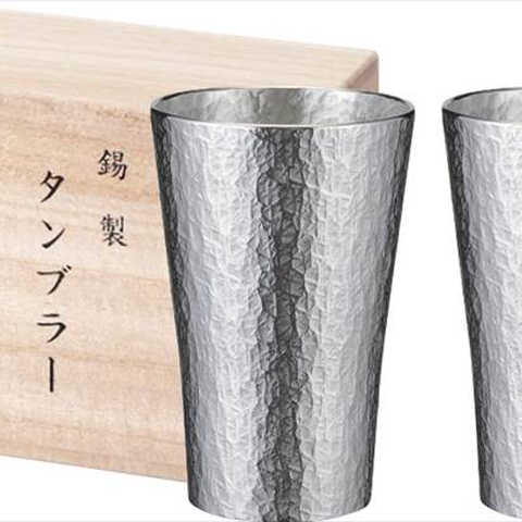 本錫タンブラー225ml 六花(りっか)中ペア(桐箱入) trk-2P