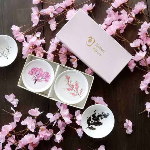 丸モ高木陶器 冷感桜 白平盃ペアセット 
