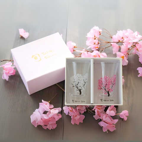丸モ高木陶器 冷感桜 グラス天開ペアセット 