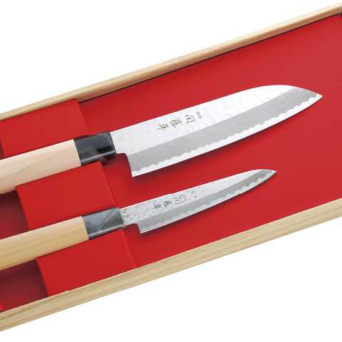 関藤平|鎚起包丁2本組セット(三徳包丁・ぺティナイフ)