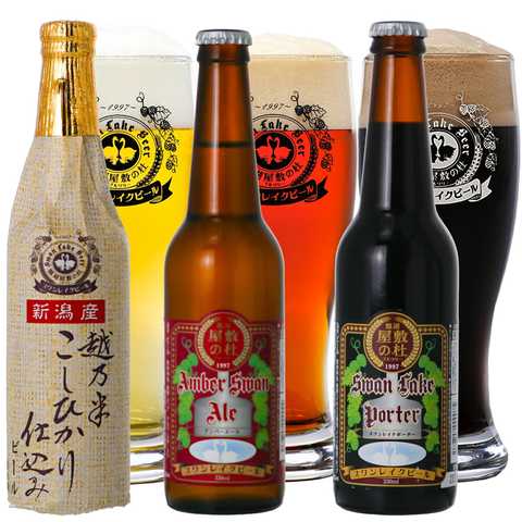 世界一金賞受賞ビール入り（スワンレイクポーター・アンバースワンエール・こしひかり仕込み）3種飲み比べセット