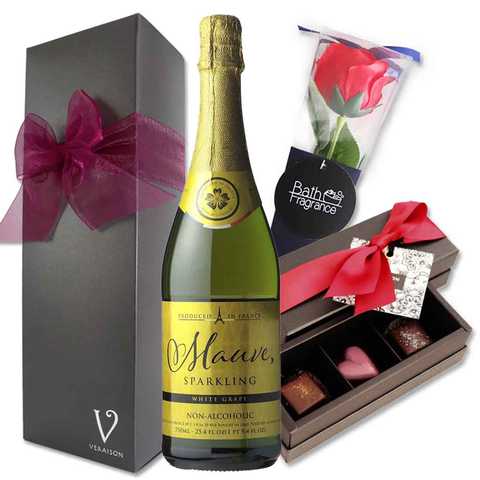 ノンアルコール/モーヴ スパークリング ホワイト グレープ ジュース＆ソープフラワー1輪＆チョコ3個