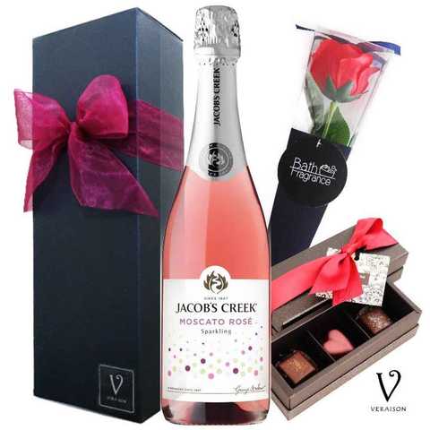 スパークリングワイン/ジェイコブスクリークマスカット ロゼ＆ソープフラワー＆チョコ3個