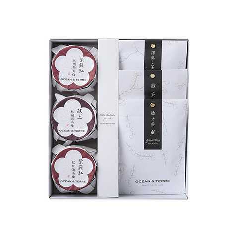 Premium 紀州南高梅&日本茶セット(献上/紫蘇紅/かぶせ茶/深むし茶/煎茶)