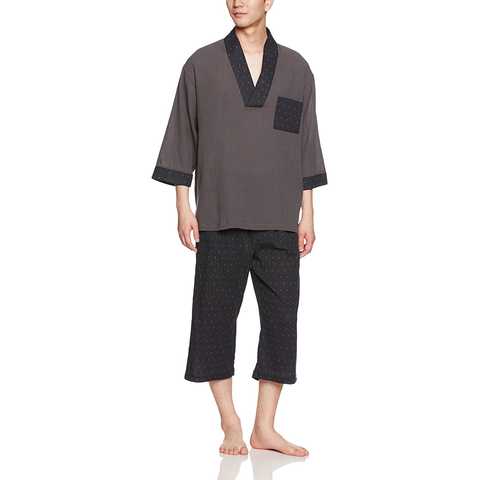 (タキヒヨー)Takihyo 紳士瓢箪柄の甚平風スウェットセット 371404001  ブラック L