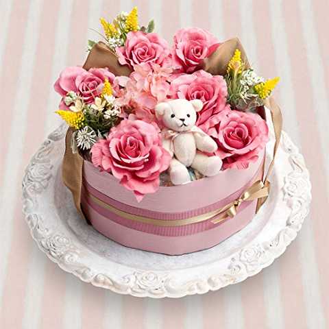 出産祝いに！【くまのおむつケーキ】おむつケーキ 1段 可愛い 豪華 ピーチ ピンク 赤ちゃんへの内祝い 安心 パンパースMサイズ 日本製 テディベアのキーホルダー付き 女の子 男の子 ダイパーケーキ