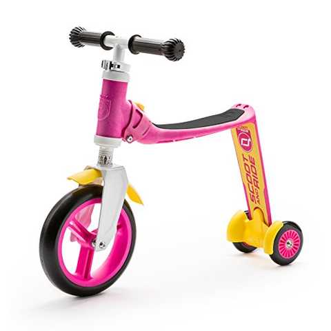 スクート&amp;ライド ハイウェイベビープラス 工具不要で切替できるキッズスクーター⇔ペダルなし自転車の2wayスクーター ピンク/イエロー