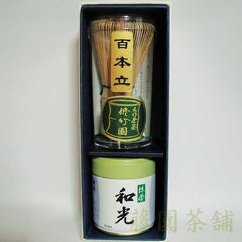 【丸久小山園】【抹茶】茶筅 抹茶（和光）40g缶・茶せん（100本立）