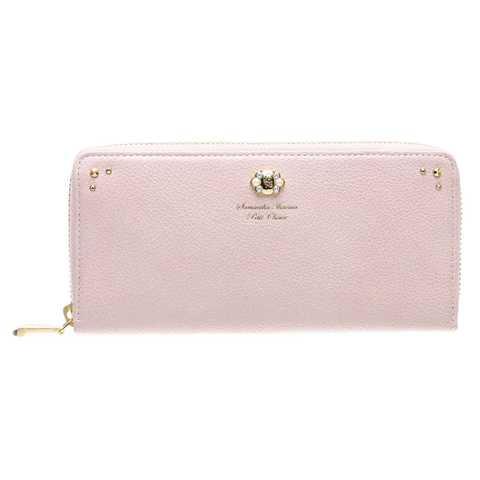 【セット品】Samantha Thavasa Petit Choice サマンサタバサプチチョイス ブローチパール 長財布 財布 本革 レザー ラウンド ファスナー レディース サイフ サマンサ (財布、ラッピング)