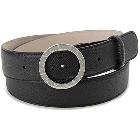 BVLGARI(ブルガリ) 37890 メンズベルト グレインレザー ブラック×シルバー 