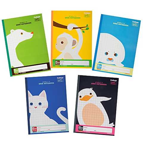 キョクトウ 学習帳 カレッジアニマル 5mm方眼 B5 5冊束 クールカラーセット LT0105BT
