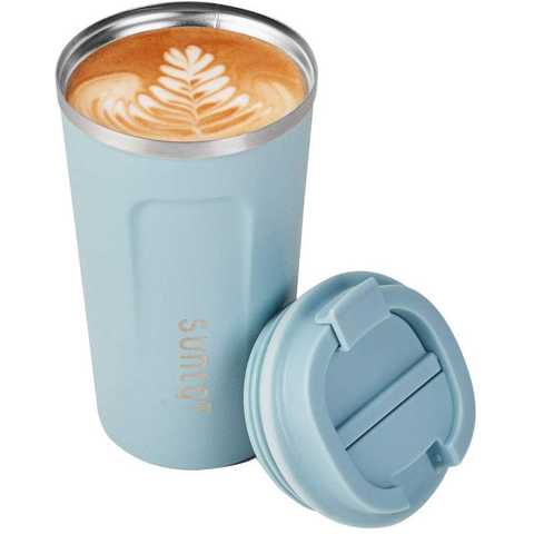 SUNTQ タンブラー 水筒 マグボトル コーヒー専用 魔法瓶 二重構造 真空断熱 保温保冷 直飲み おしゃれ プレゼント用 ビジネス用 男女兼用 アウトドア用 遠足 釣り 登山 自転車 キャンプ バーベキュー (カスタム ライトブルー 380ML)