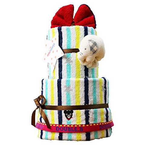 DOUBLE_B(ダブルビー) mikihouse(ミキハウス) 使用 出産祝い 日本製 2段 おむつケーキ 今治タオル パンパースS オーガニック ガラガラ imabari towel 男の子でも女の子でも