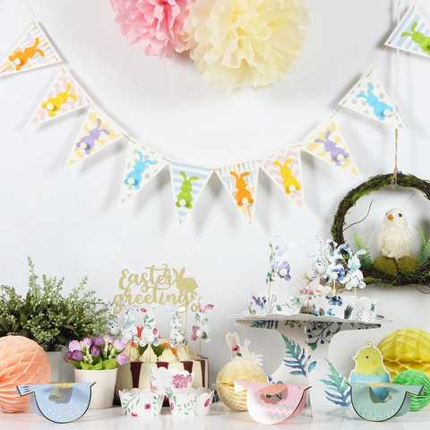 SUNBEAUTY イースター ウサギ ガーランド 誕生日飾り付け ベビーシャワー パーティーデコレーション インテリア 写真背景 (三角バニー)