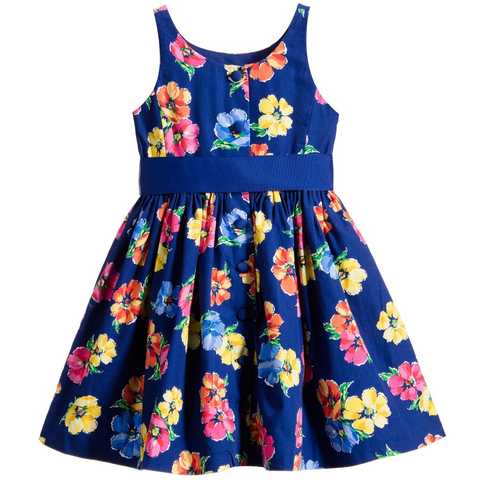 Navy Blue Floral Dress with Grosgrain Belt