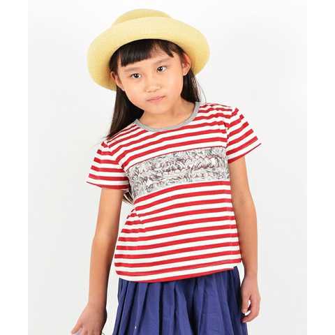 SHIPS KIDS:ボーダー レース パネル TEE(100～130cm)