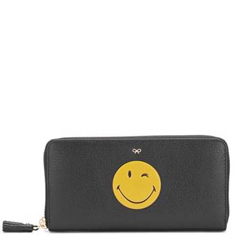 LARGE ZIP ROUND WALLET PRINTED WINK IN BLACK