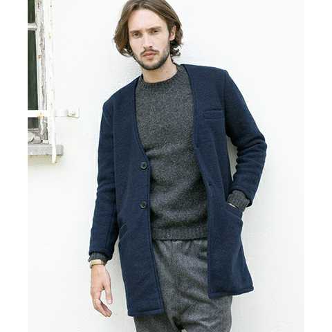 mj4911-Sliver Knit Wide No Collar Coat コート