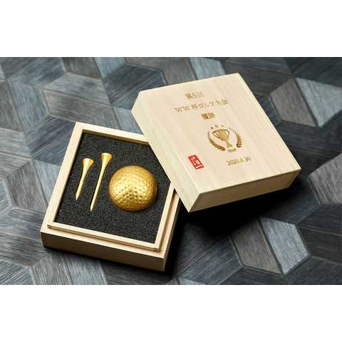 名入れ 金箔ゴルフボール＆金箔ティーセット 桐箱入り 【ゴルフコンペ景品】