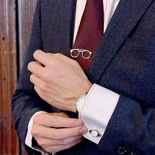 【名入れ】タイピン＆カフス　眼鏡と腕時計
